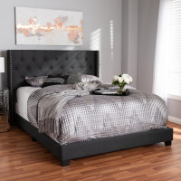 Baxton Studio Brady-Charcoal Grey-King Brady Modern and Contemporary Charcoal Grey Fabric Upholstered King Size Bed